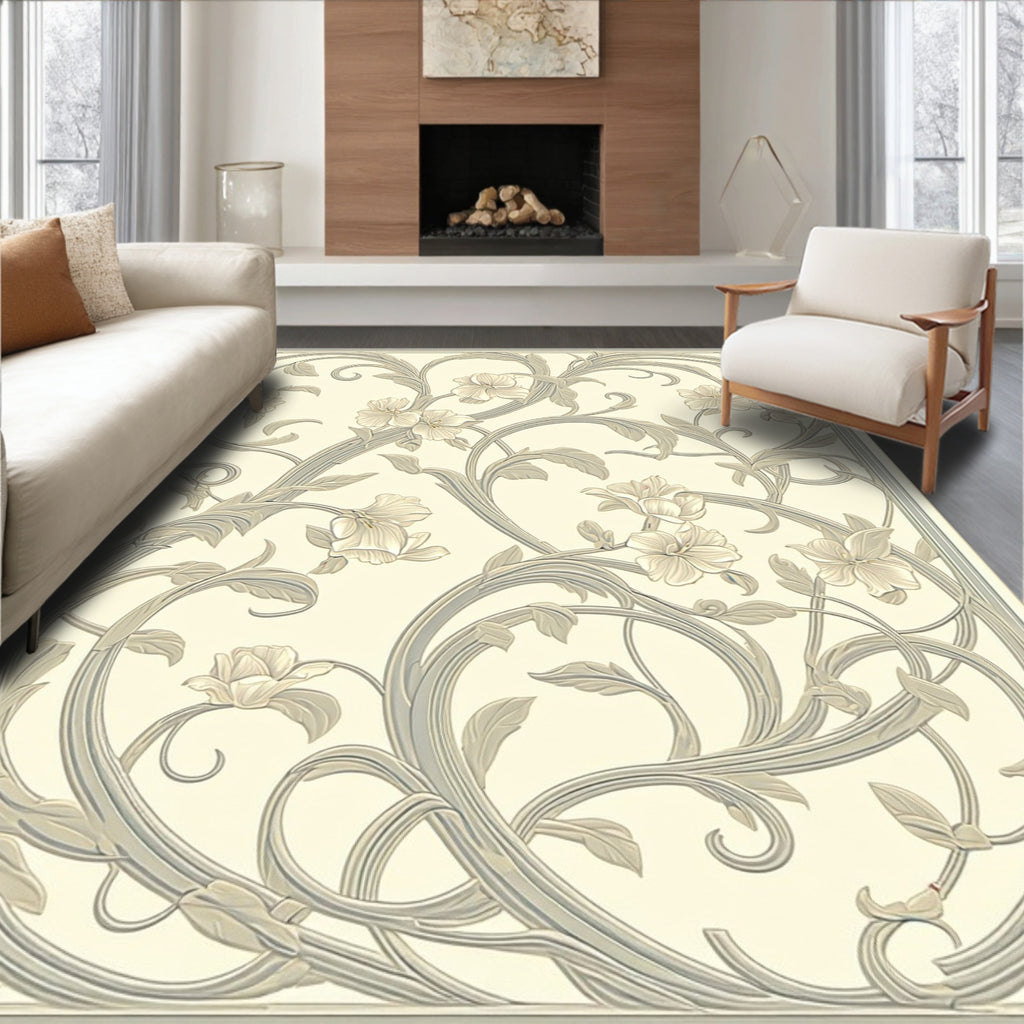 Art Nouveau Floral Scrollwork Design Rug