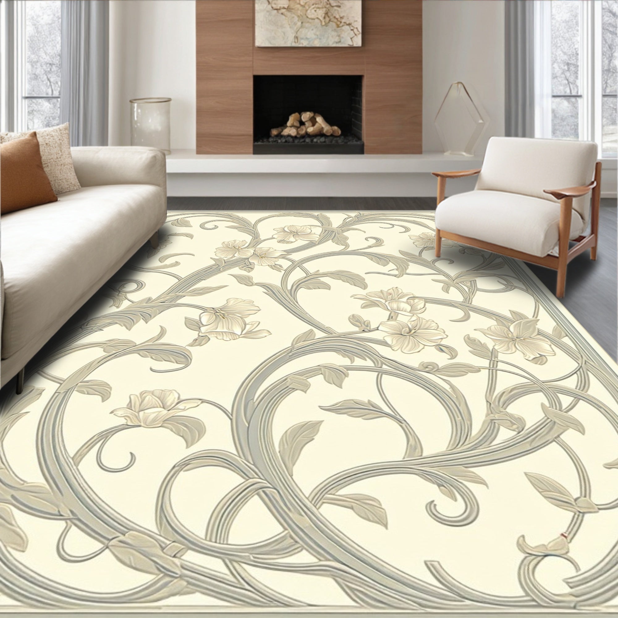 Art Nouveau Floral Scrollwork Design Rug