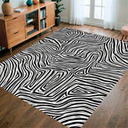 Bold Black White Dynamic Lines Rug