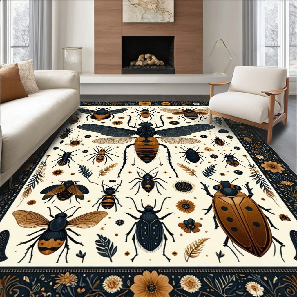 Vintage Insect Floral Detailed Pattern Rug