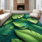 Lush Green Tropical Leaf Pattern Rug