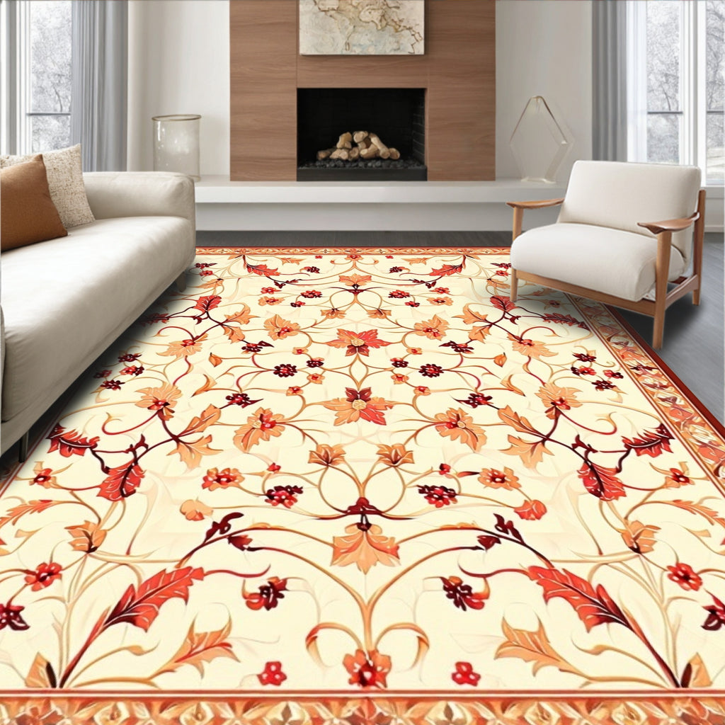 Terracotta Floral Vines Pattern Rug