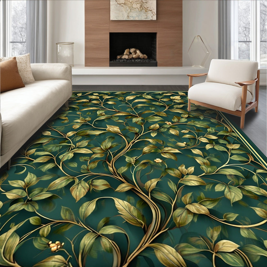 Elegant Gold Vine Flourish Pattern Rug