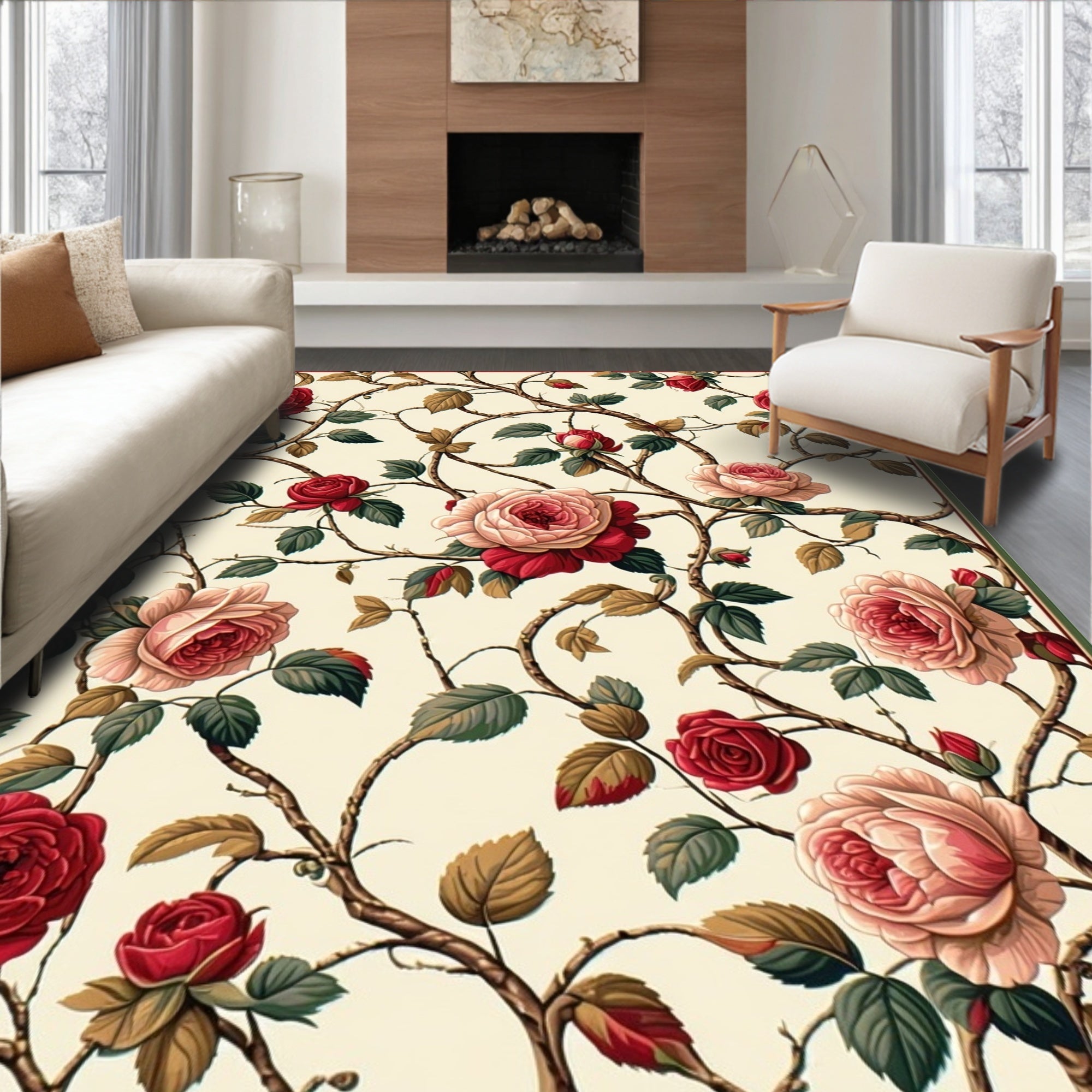 Vintage Rose Vine Floral Pattern Rug