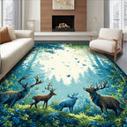 Enchanted Forest Wildlife Deer Scene Rug