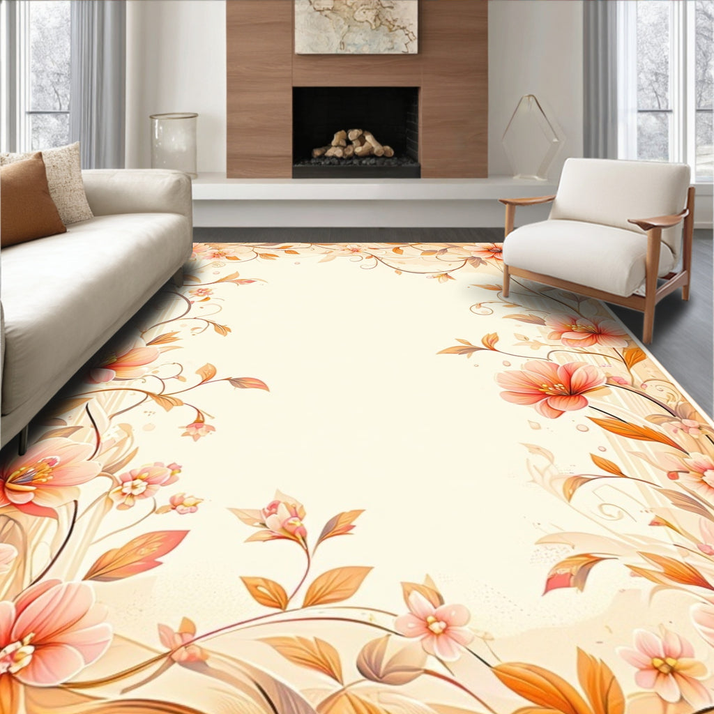 Coral Floral Vine Pattern Rug