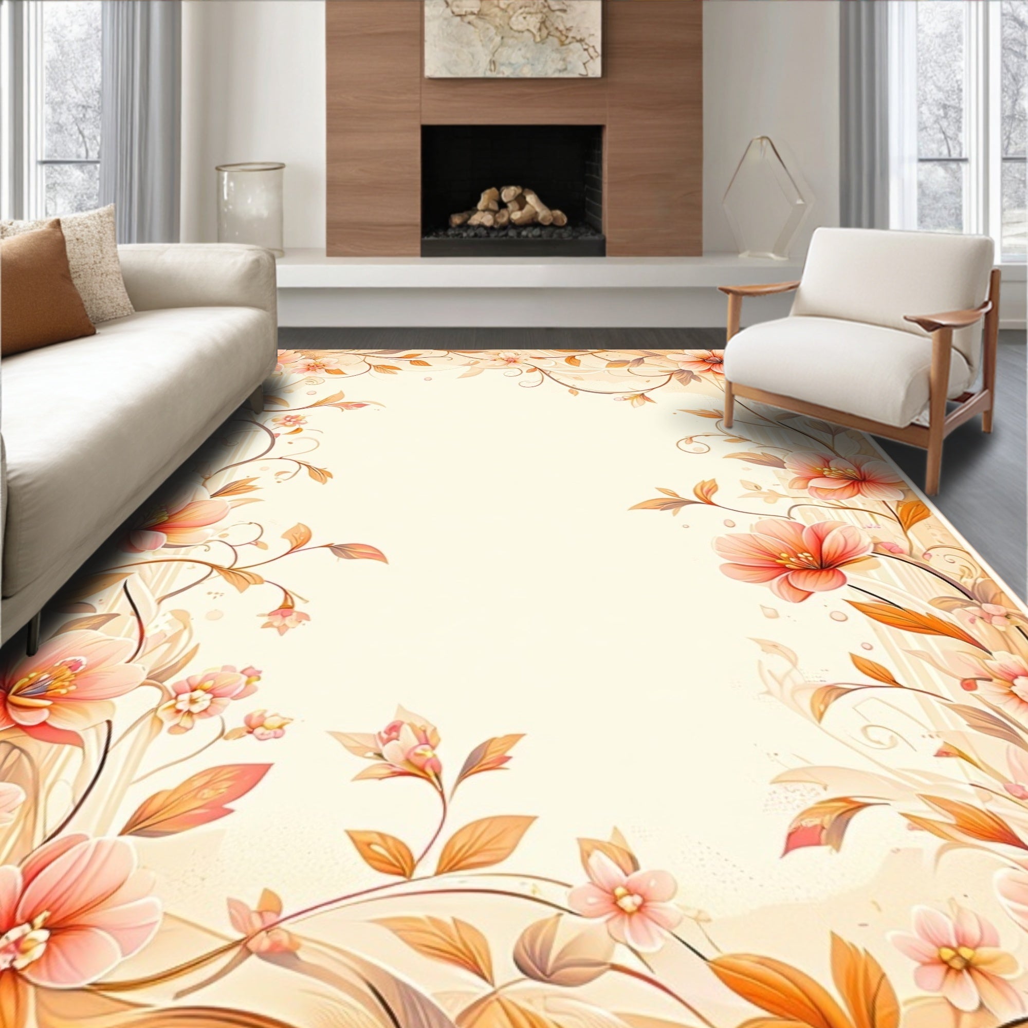 Coral Floral Vine Pattern Rug