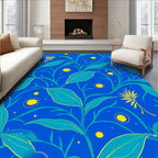 Vivid Teal Leafy Vine Pattern Rug
