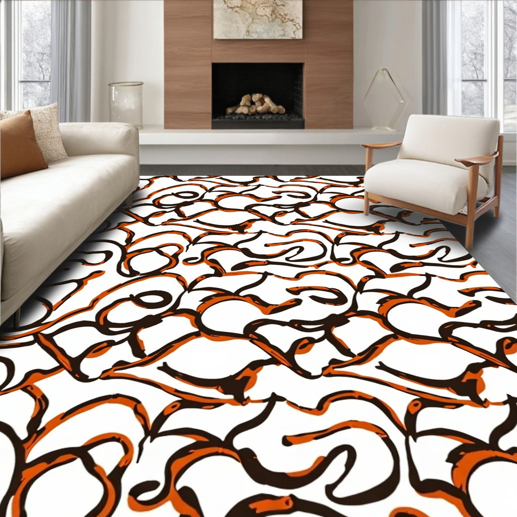 Abstract Wavy Brushstroke Orange Line Rug
