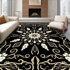 Classic Floral Mandala Black Gold Rug