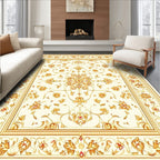 Elaborate Golden Floral Ornament Rug