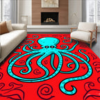 Whimsical Teal Octopus Graphic Design Rug