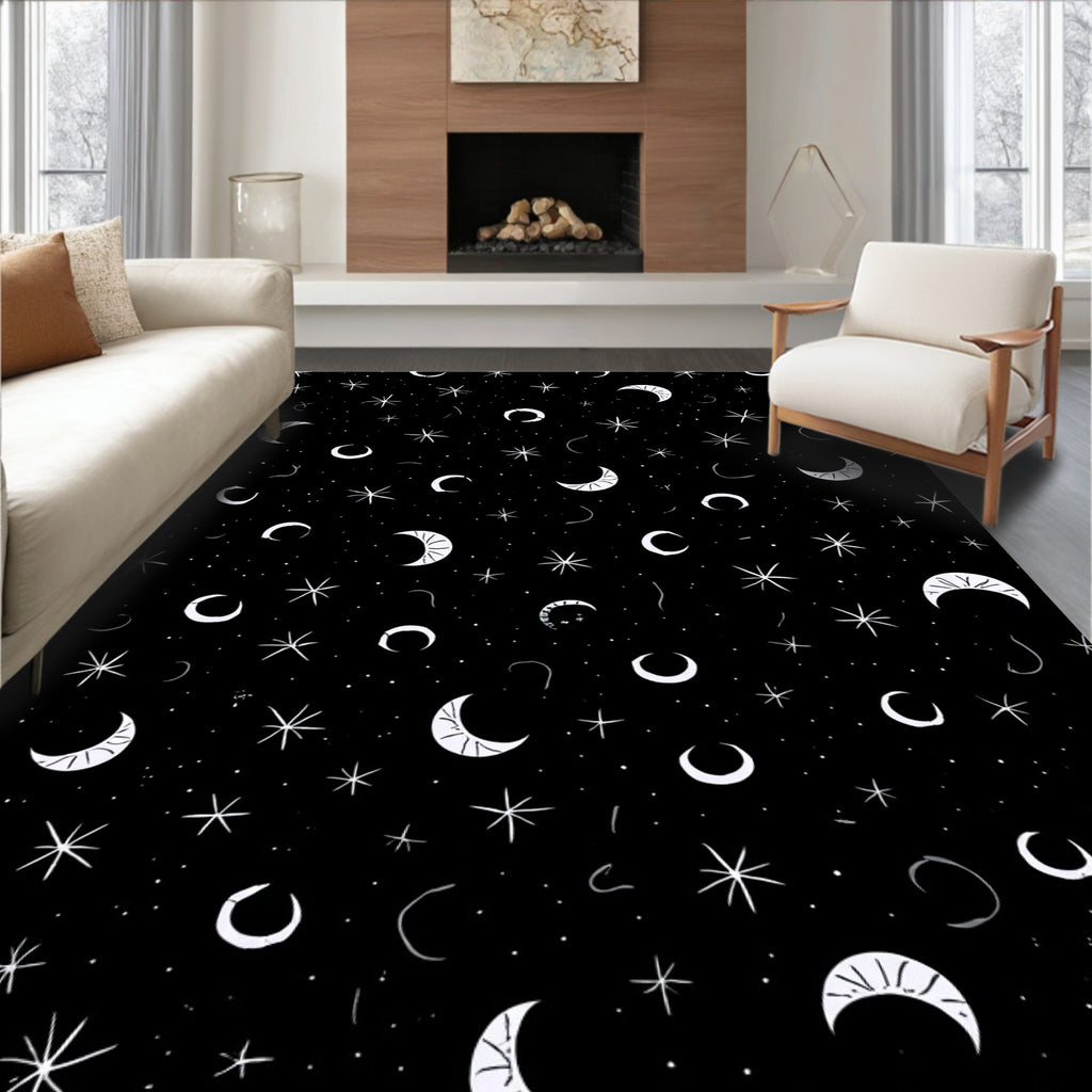 Celestial Moon Stars Pattern Design Rug