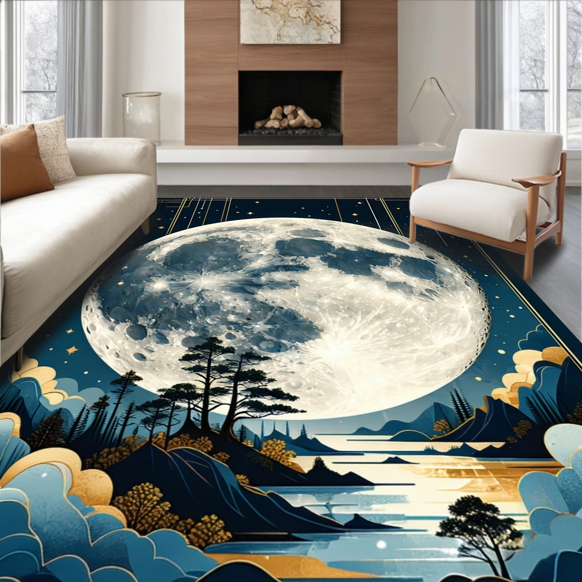 Mystical Moonscape Abstract Landscape Rug