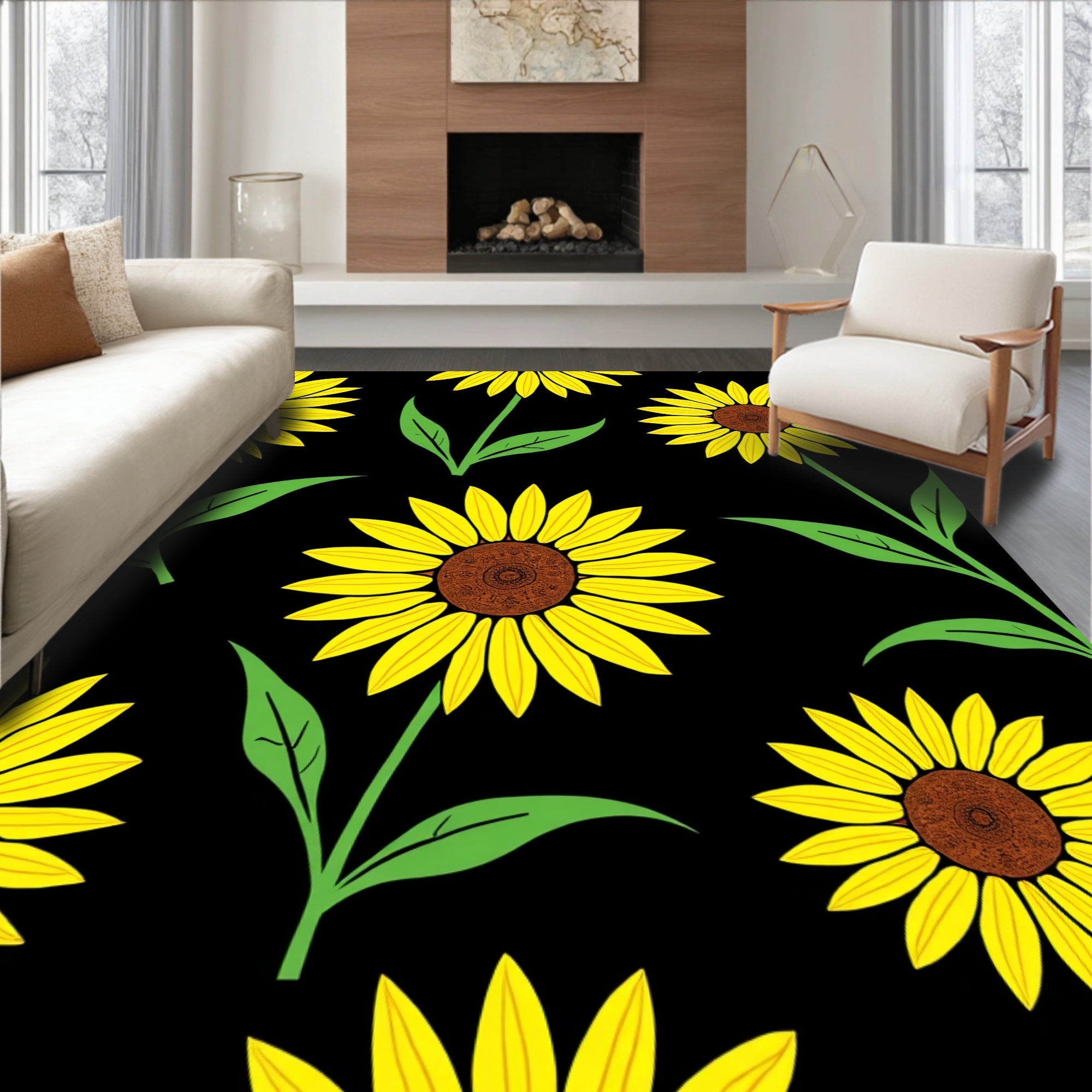 Vibrant Yellow Sunflowers Pattern Design Rug