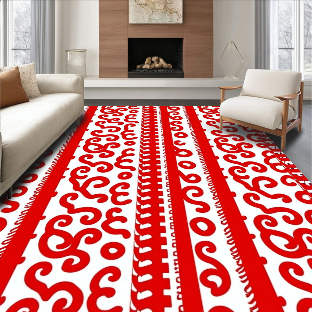 Bold Crimson Scroll Stair Runner Rug