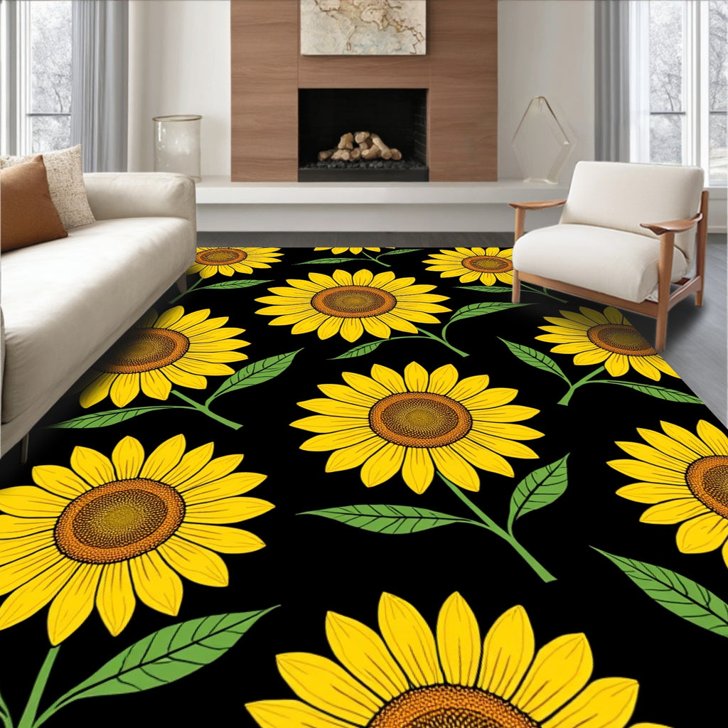 Bright Yellow Sunflower Pattern Rug