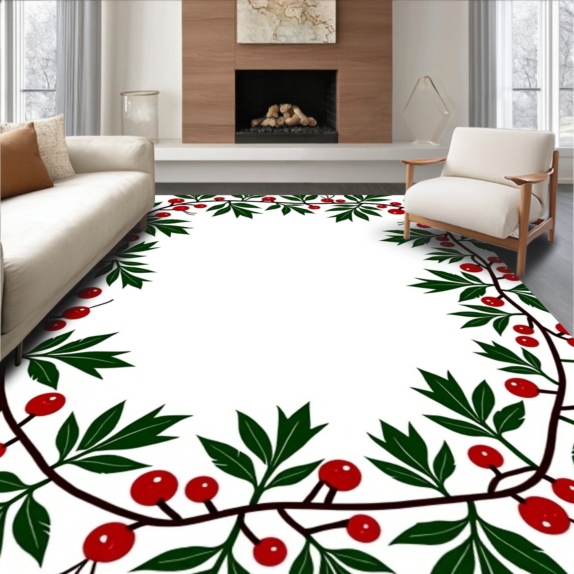 Crimson Berry Vine Border Rug