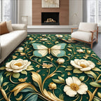 Emerald Green Butterfly Floral Pattern Rug