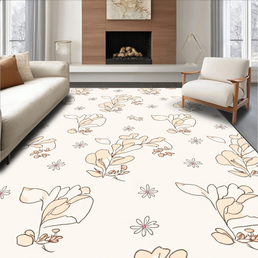 Delicate Floral Outline Pattern Design Rug