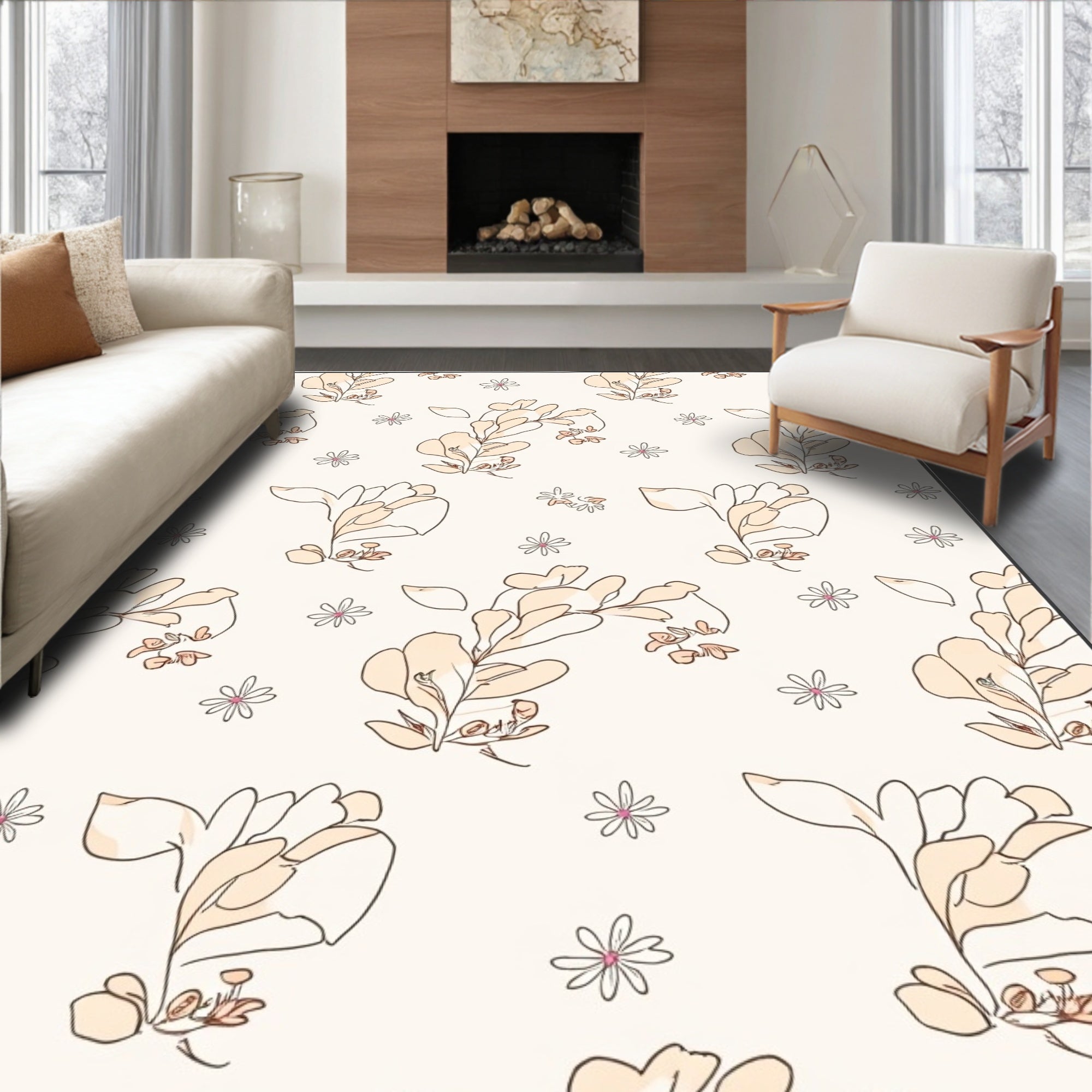 Delicate Floral Outline Pattern Design Rug