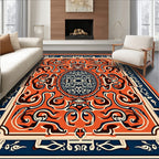 Intricate Orange Blue Floral Medallion Rug