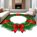 Festive Red Bow Green Pine Wreath Rug