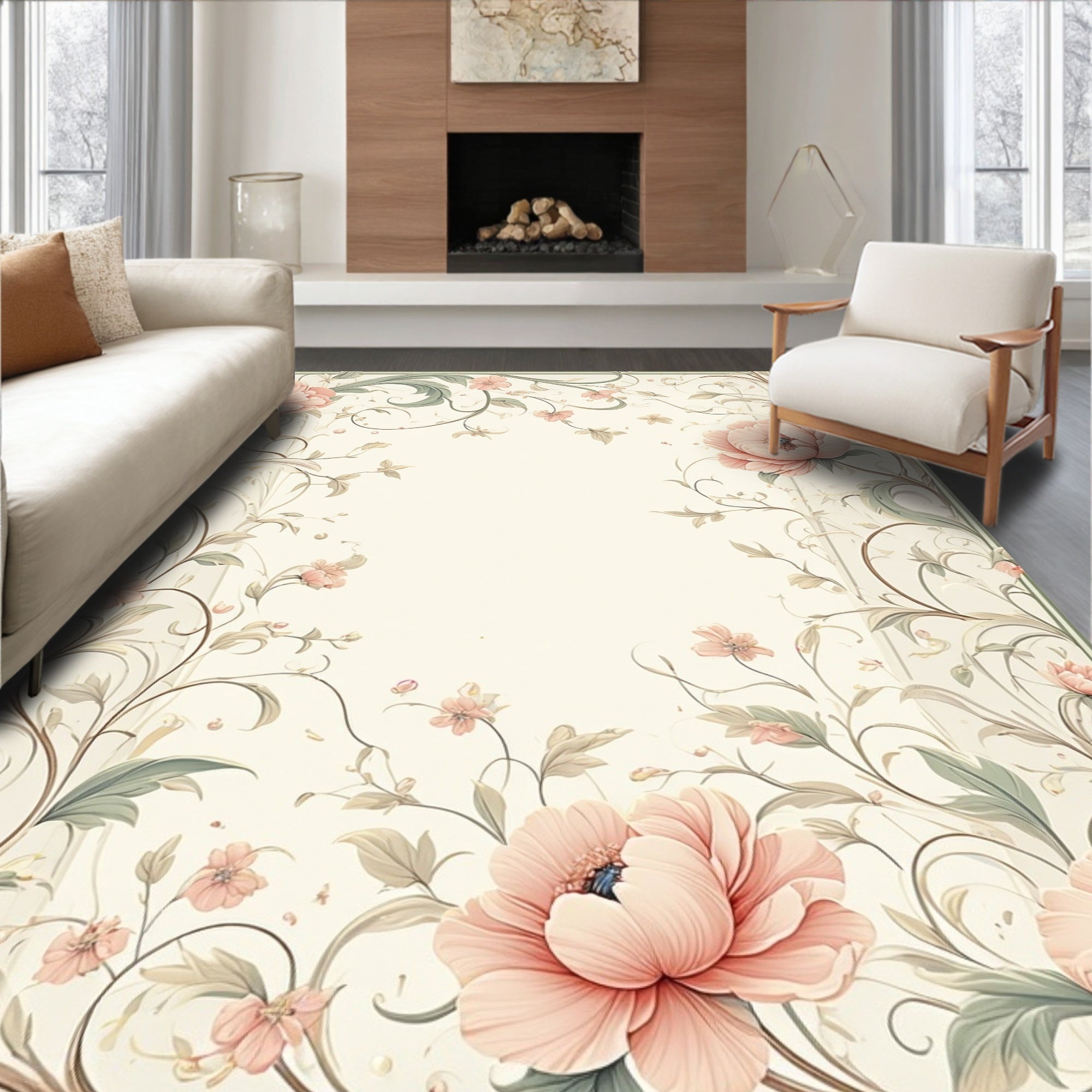 Vintage Floral Swirl Dusty Rose Design Rug