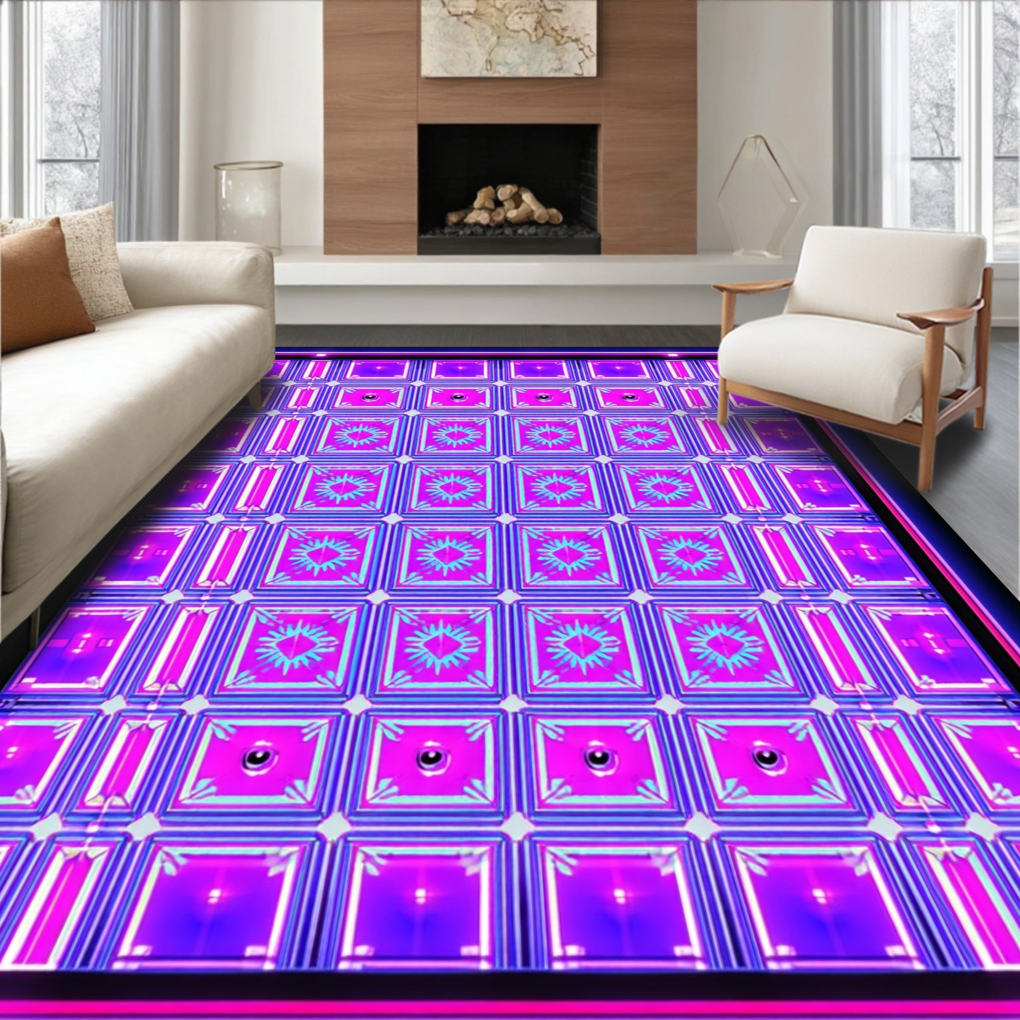 Synthwave Geometric Eyes Pattern Rug