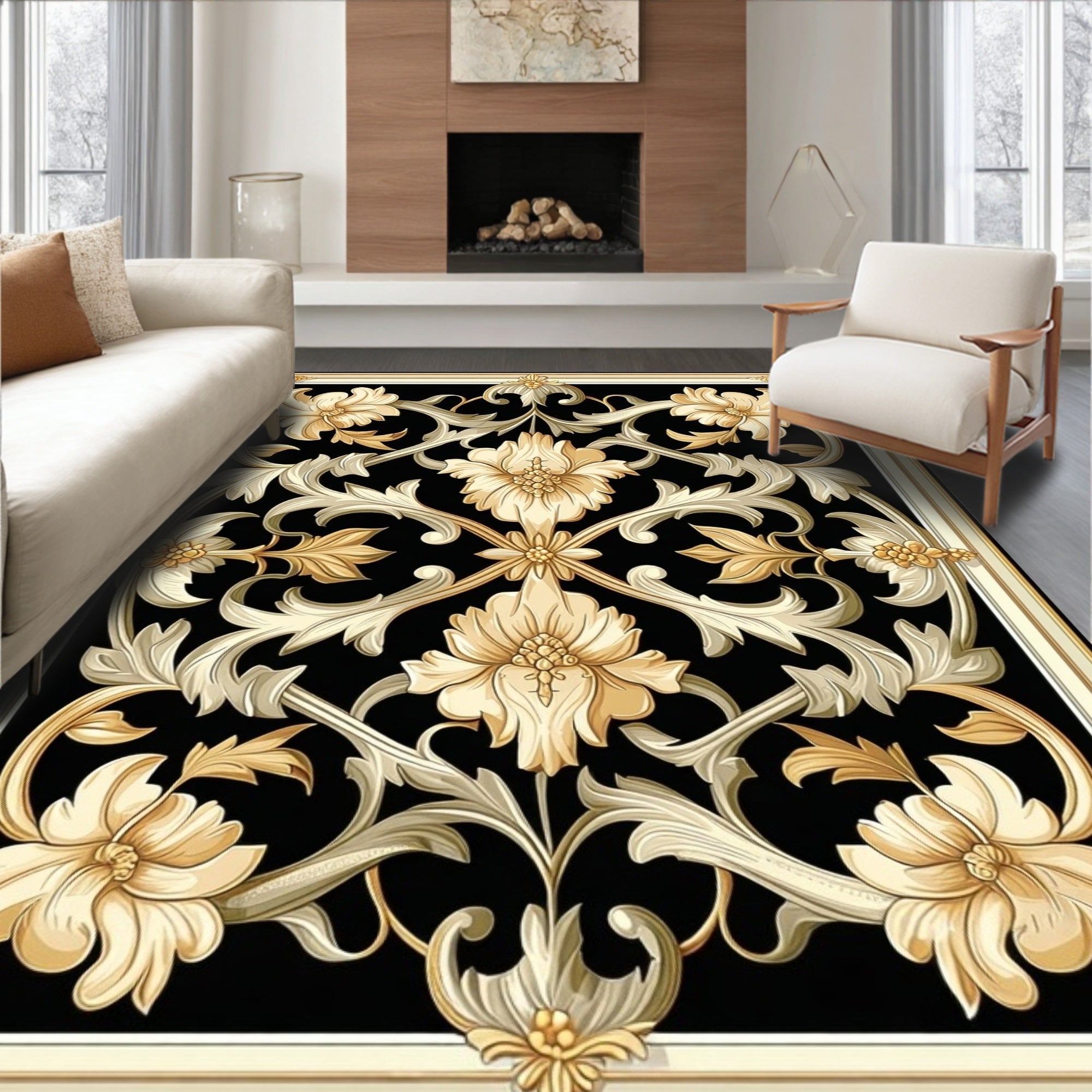 Ornate Floral Scrollwork Pattern Rug