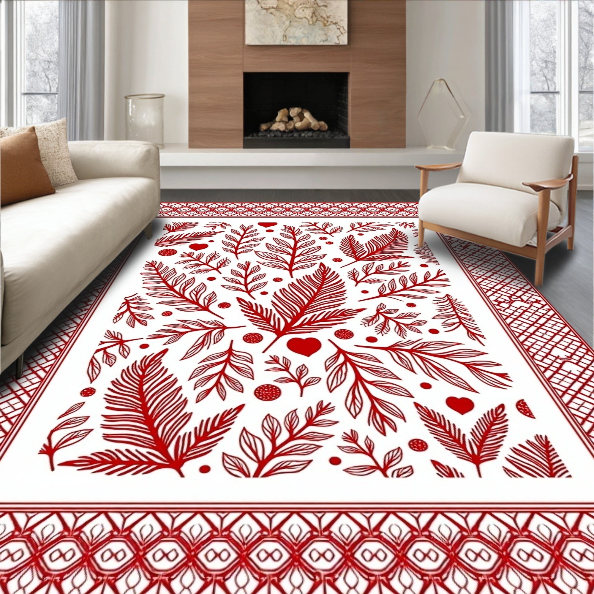 Crimson Heart Leaf Border Rug