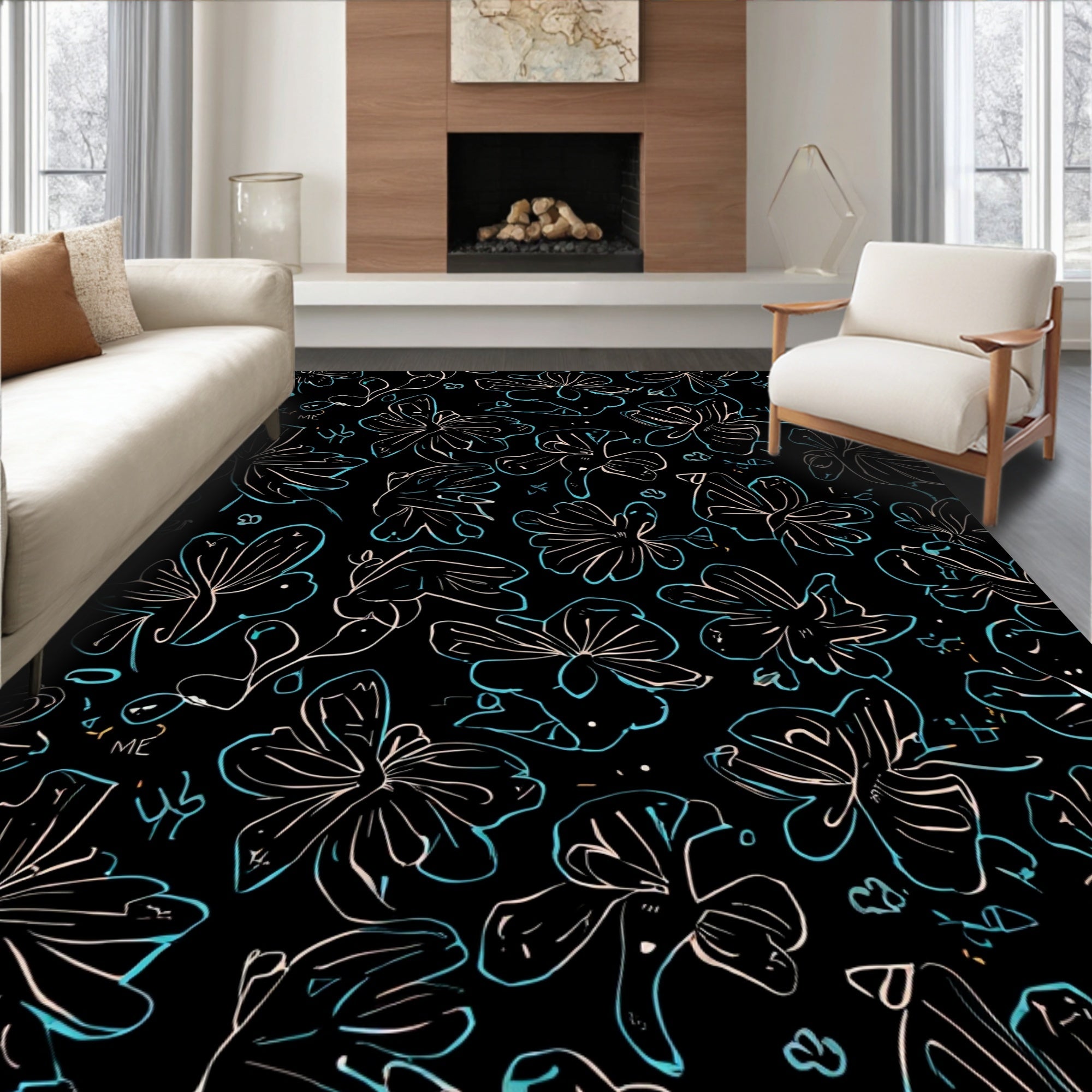 Abstract Floral Outline Pattern Rug