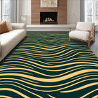 Dark Teal Golden Flowing Waves Rug