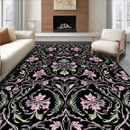 Pink and Green Floral Vines Pattern Rug