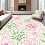Whimsical Pink Mushroom Leaf Pattern Rug