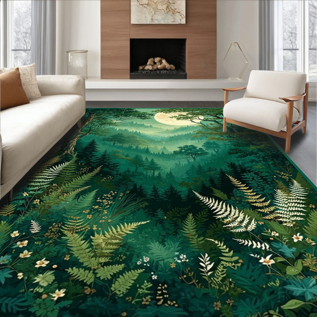 Enchanted Forest Night Moon Ferns Rug