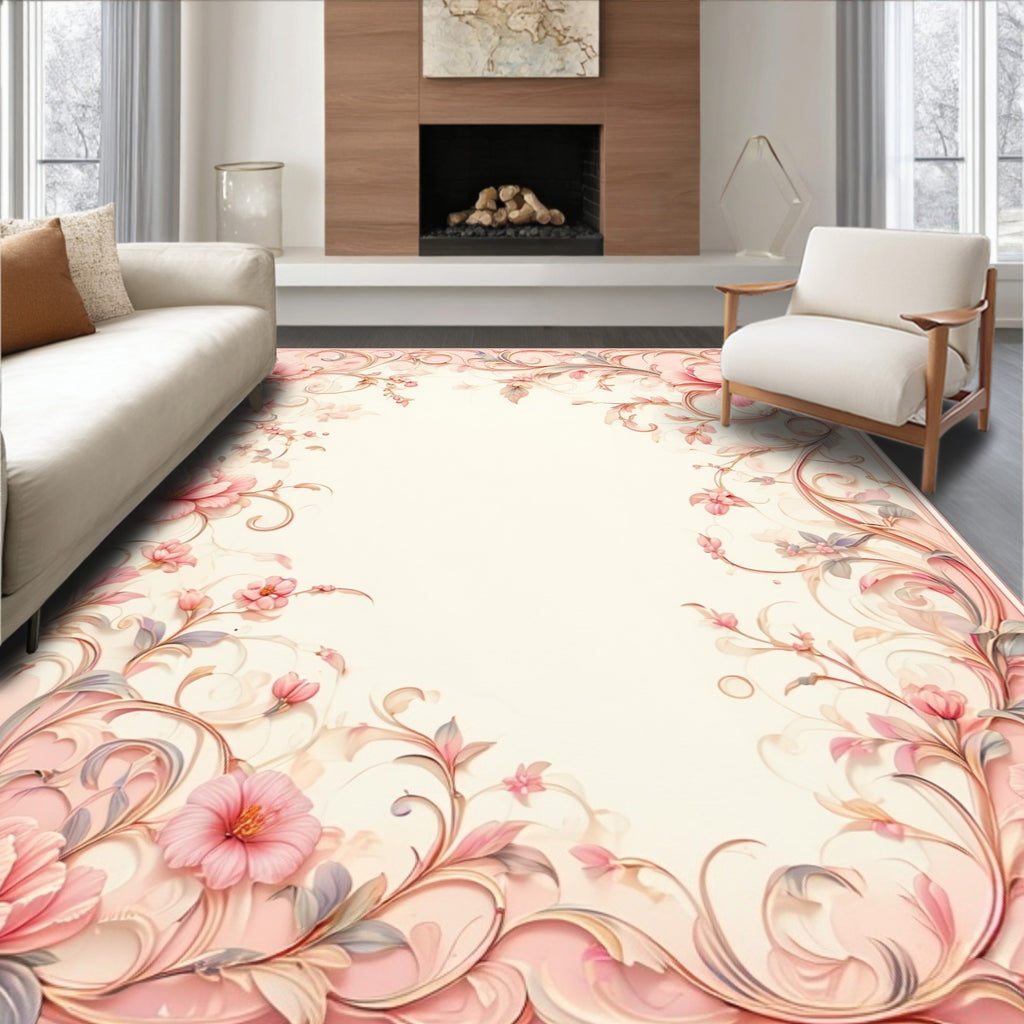 Soft Pink Floral Vine Jacquard Rug