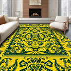 Bold Yellow Abstract Floral Scroll Rug