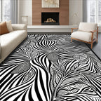 Bold Black White Floral Waves Rug