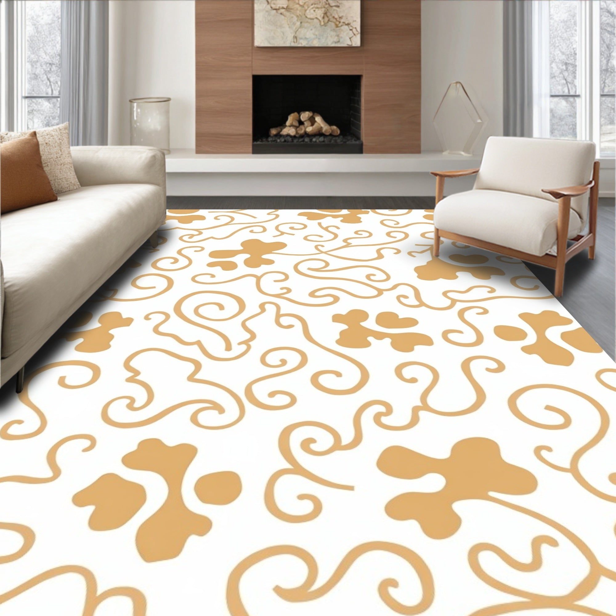 Golden Swirl Organic Abstract Rug