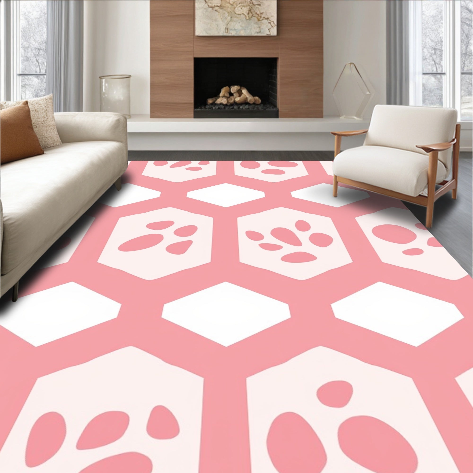 Geometric Pink Spots Pattern Rug