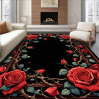 Vintage Red Roses With Thorns Pattern Rug
