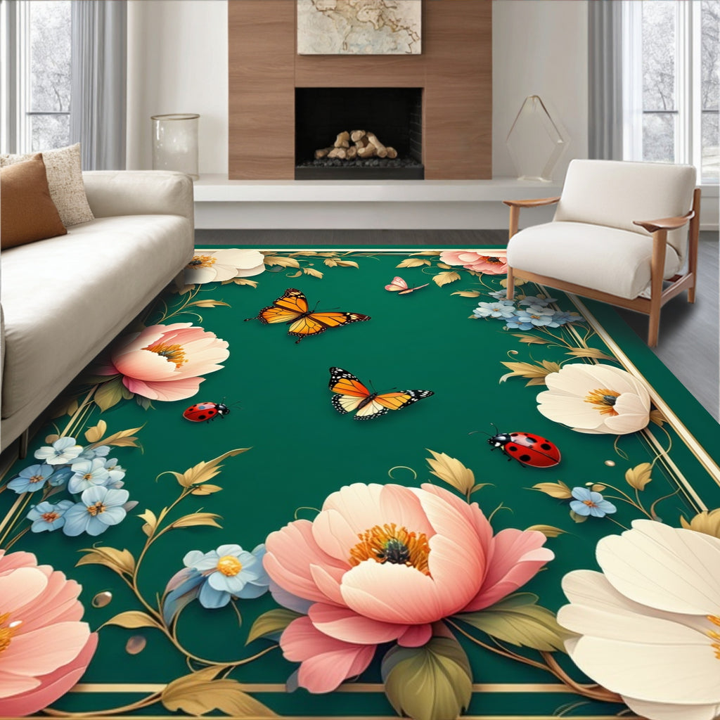 Floral Butterflies Garden Pattern Rug