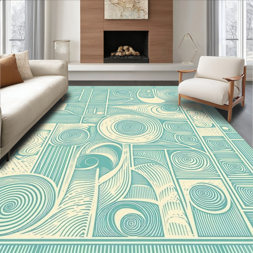 Stylized Swirl Geometric Abstract Design Rug