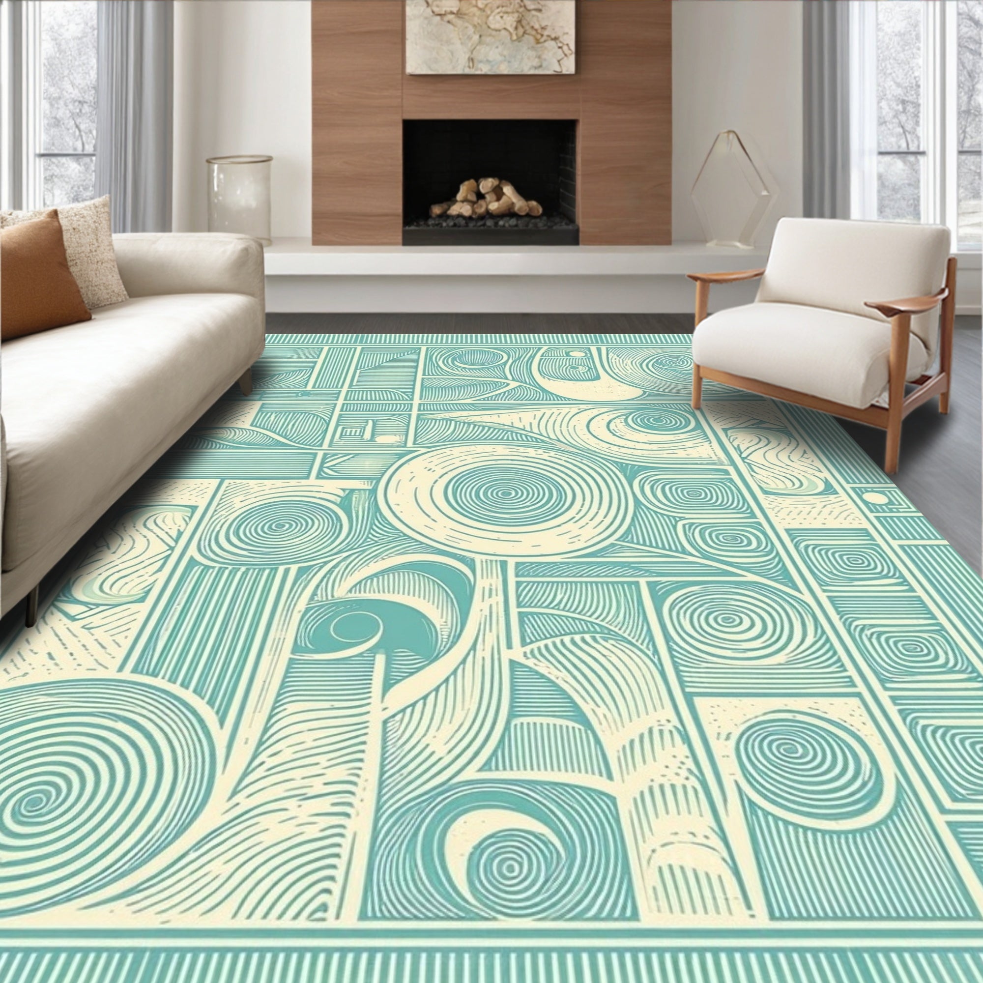 Stylized Swirl Geometric Abstract Design Rug