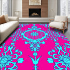 Fuchsia And Aqua Floral Damask Pattern Rug