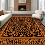 Intricate Orange Intertwined Floral Design Rug