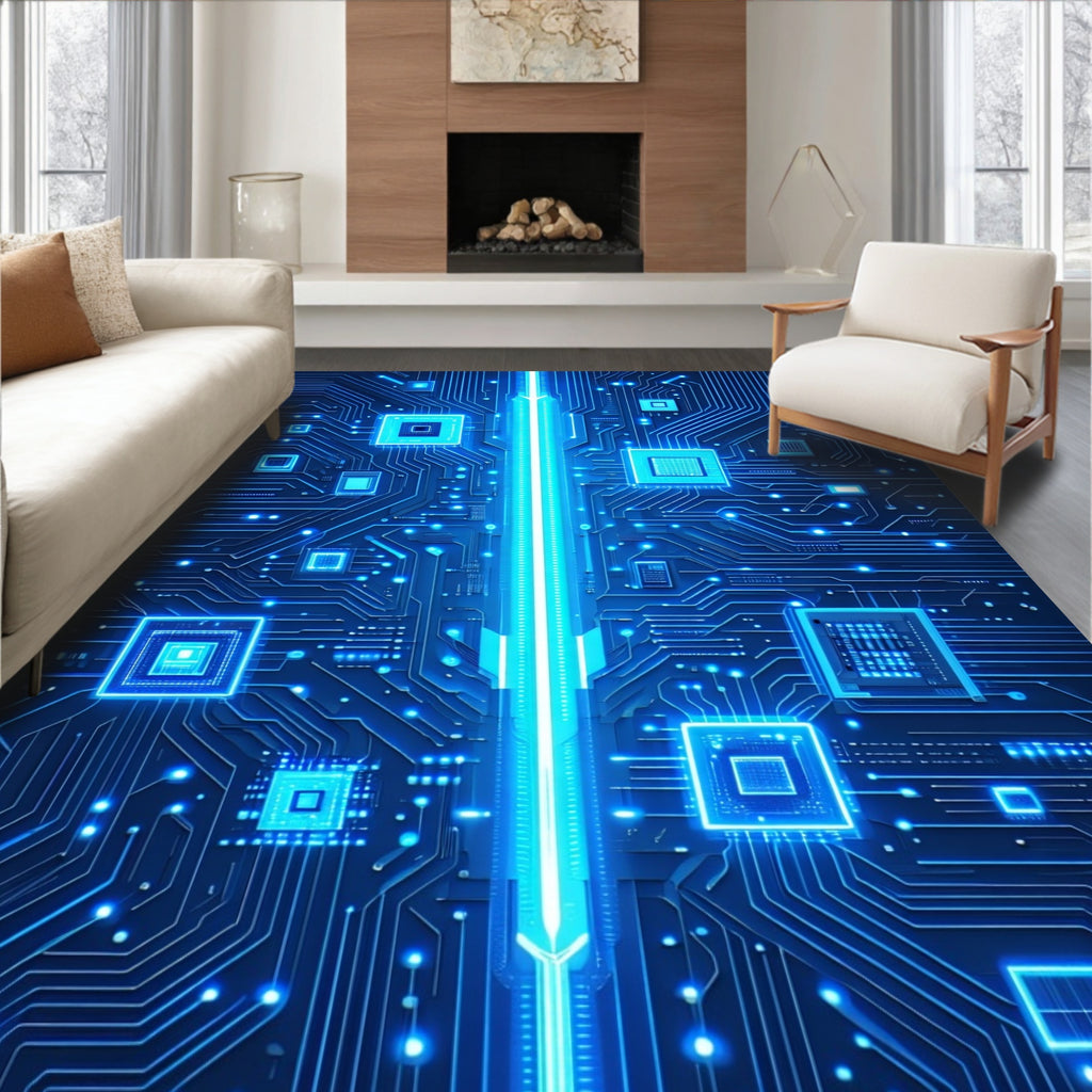Circuit Board Glow Pattern Rug