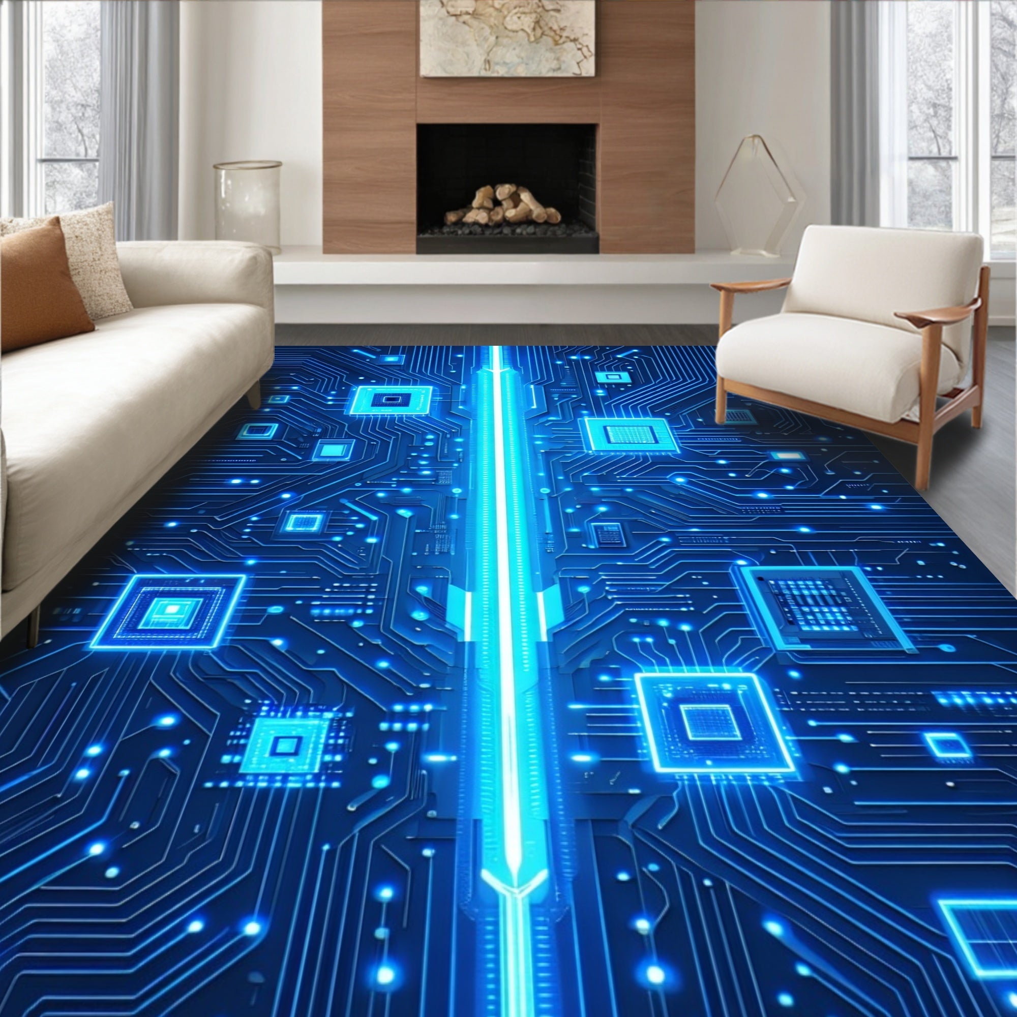Circuit Board Glow Pattern Rug