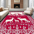 Crimson Deer Family Mountain Scene Rug